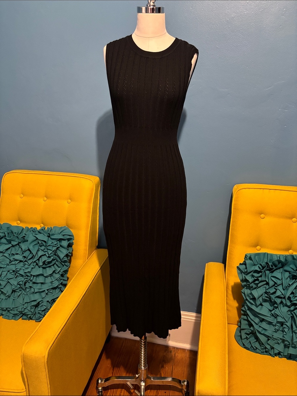 Sleeveless Black Maxi Ribbed Knit Dress